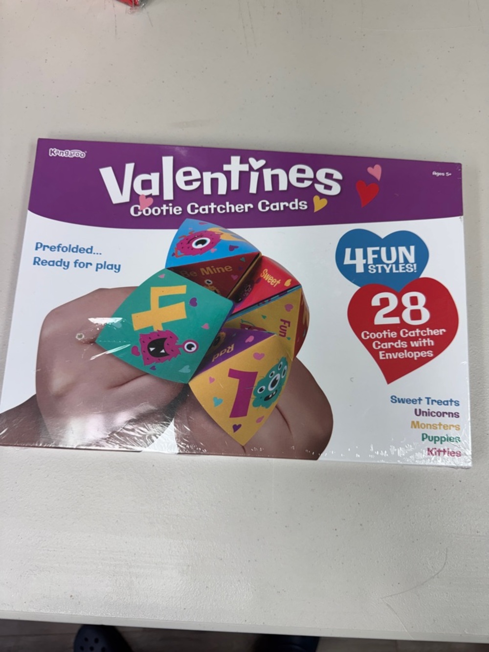 Valentine’s Cootie Catcher Cards 4 fun styles 28 count cootie catcher cards new